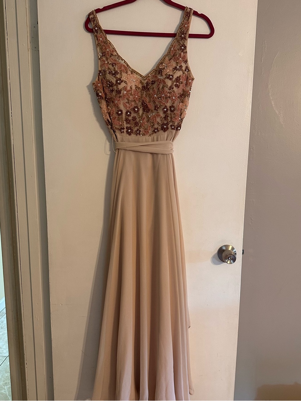 BHLDN Blush Beaded V-Neck Maxi Dress